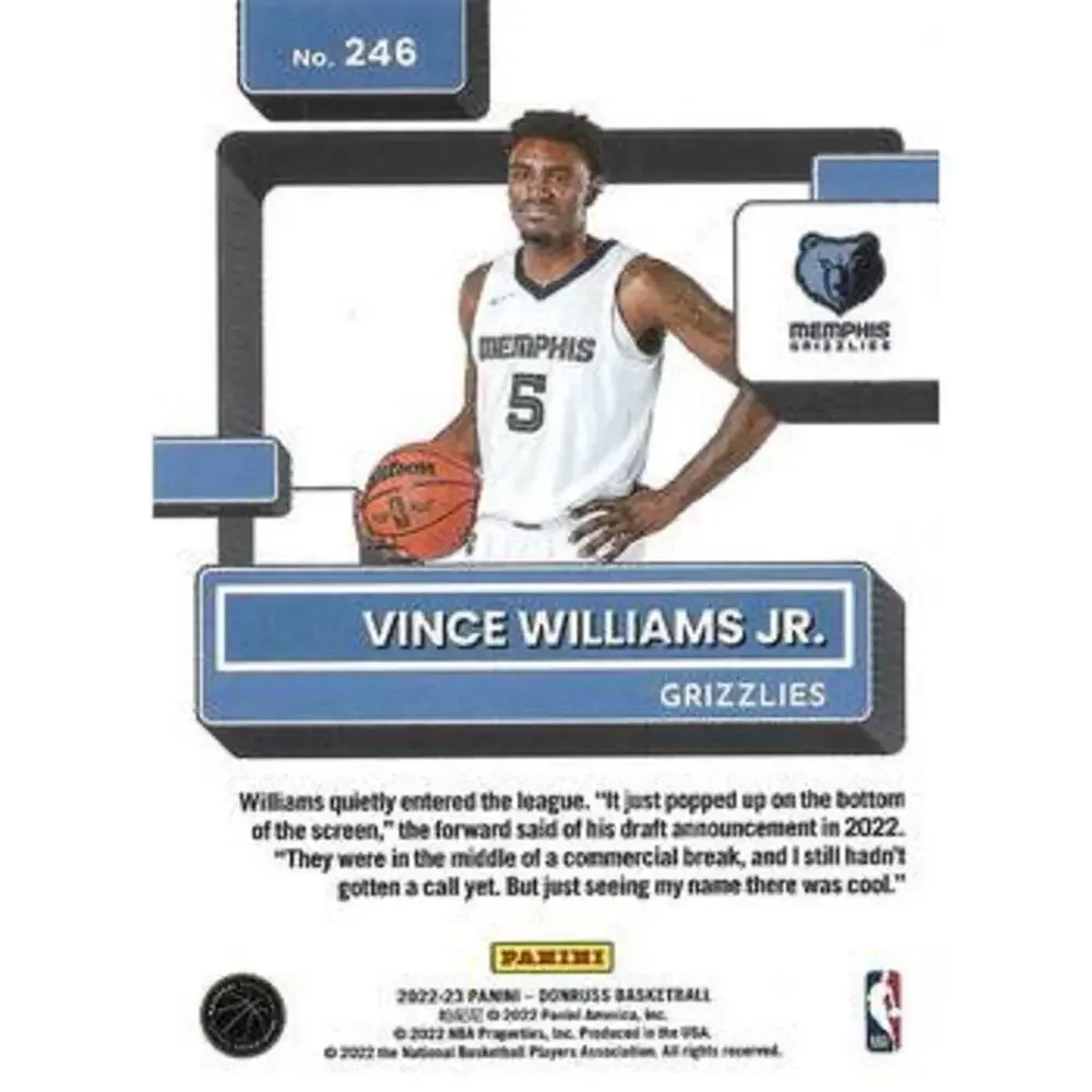 2022-23 Panini Donruss Vince Williams Jr. Rookie 246 Memphis Grizzlies